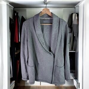 T By Talbots Women's Medium Gray Asymmetrical Zip Moto Sweater Jacket Athleisure